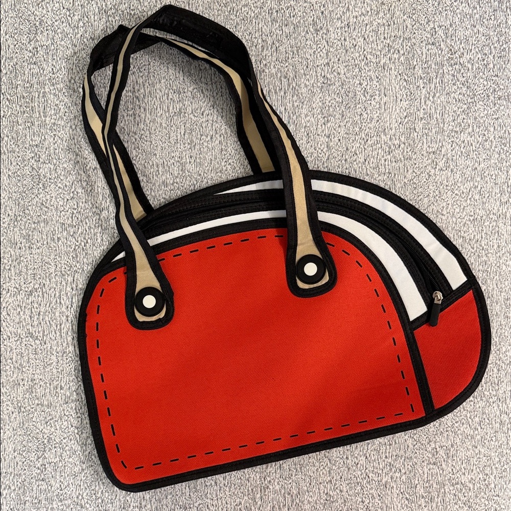 Kitschy, Op-Art, 2D, Red Novelty Cartoon Tote Bag, Anime, Mod, Retro, Graphic